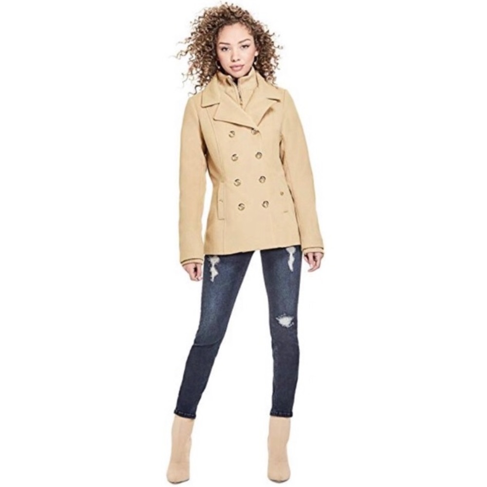 G by Guess Tan Beige Camila Peacoat Layered Look